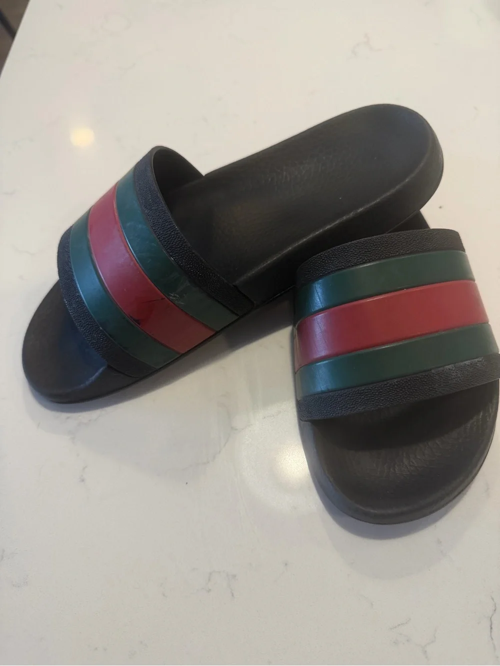 Gucci Black Slides with Green and Red Stripes